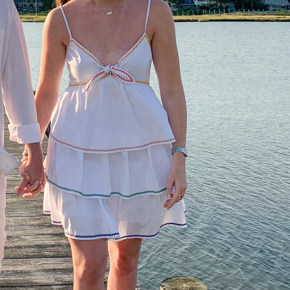 English Factory Colorblock Wave Trim 3 Tier Dress
